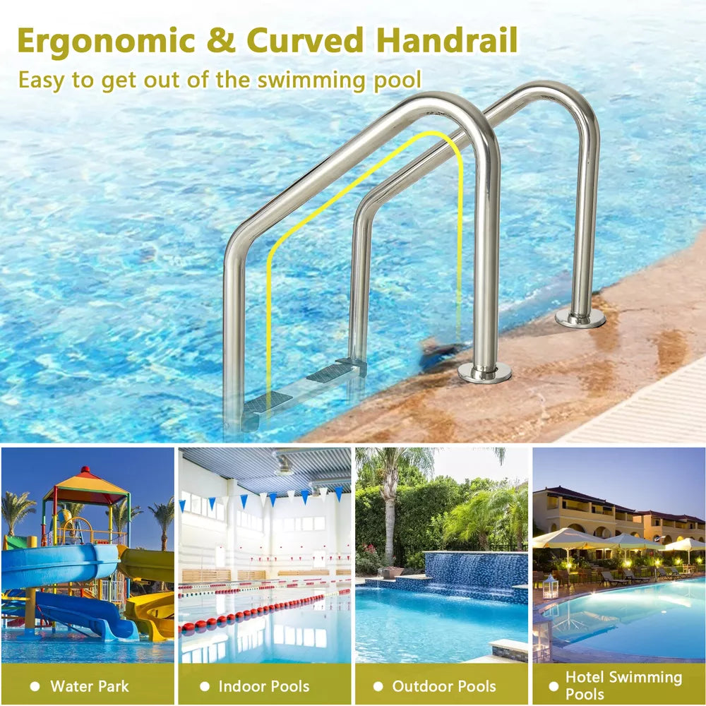 Costway Stainless Steel Swimming Pool Ladder In-Ground 3-Step w/ Anti-Slip Step