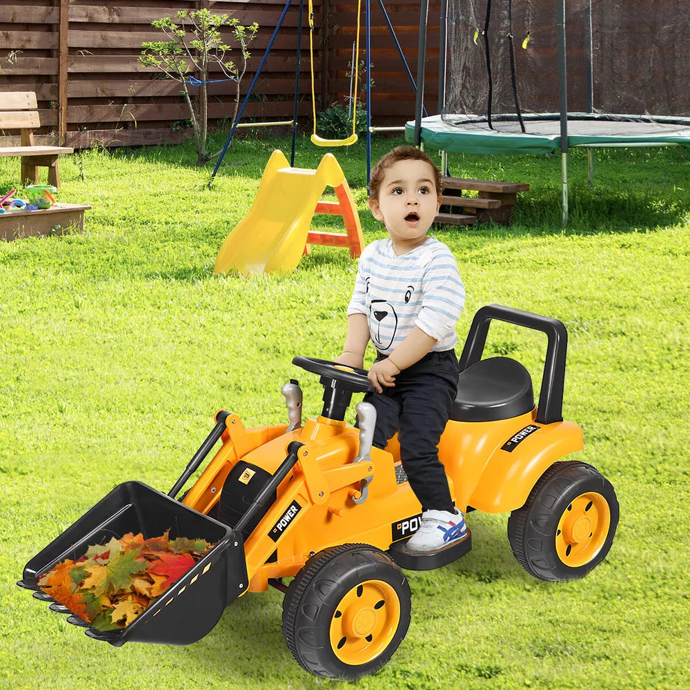 Kids Ride On Excavator Digger 6V Battery Powered Tractor w/Digging Bucket Yellow