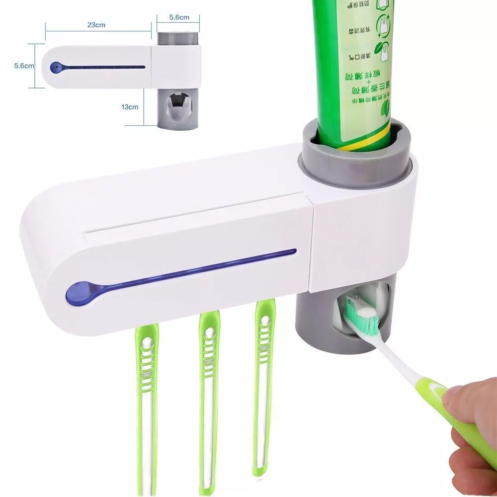 UV Light Sterilizer Toothbrush Holder Cleaner & Automatic Toothpaste Dispenser