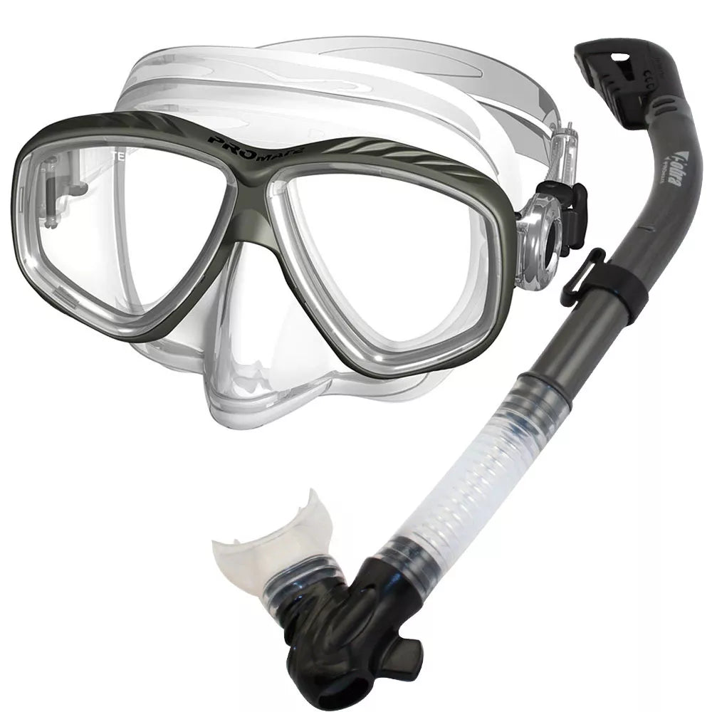 Promate ProSlender Purge Mask Dry Snorkel for Scuba Diving Snorkeling Gear Set