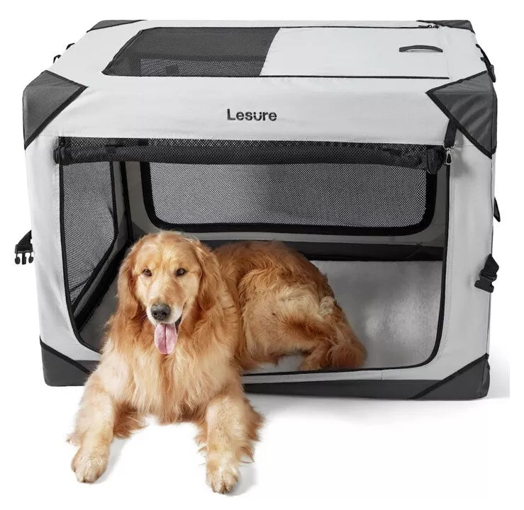 Lesure Collapsible Dog Crate for EXTRA LARGE Dog, Portable Travel Kennel, Gray