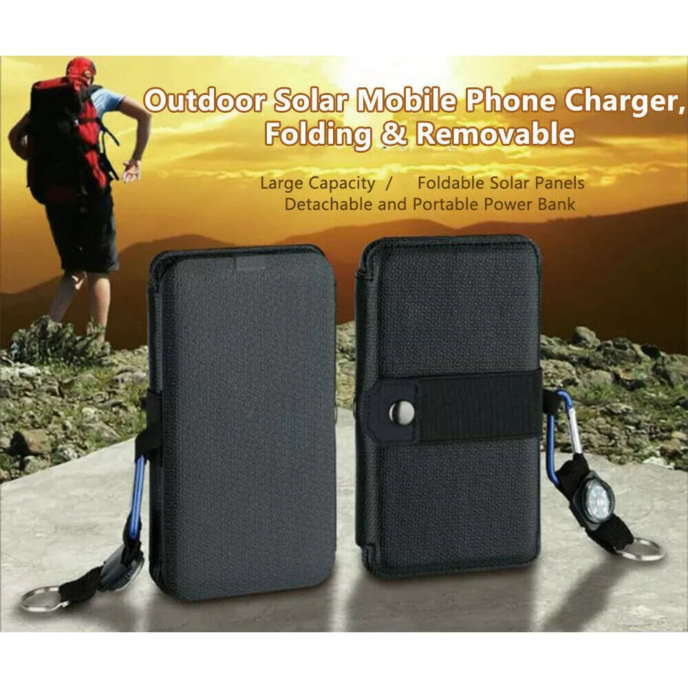 Portable Solar Power Bank Mobile Phone Charger Panel Waterproof Outdoor Camping