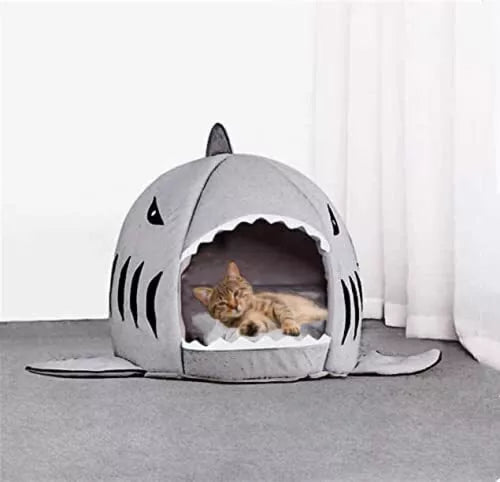 Shark-Shaped House Pet Bed with Cushion and Warm Kennels for Small Cat and Do...