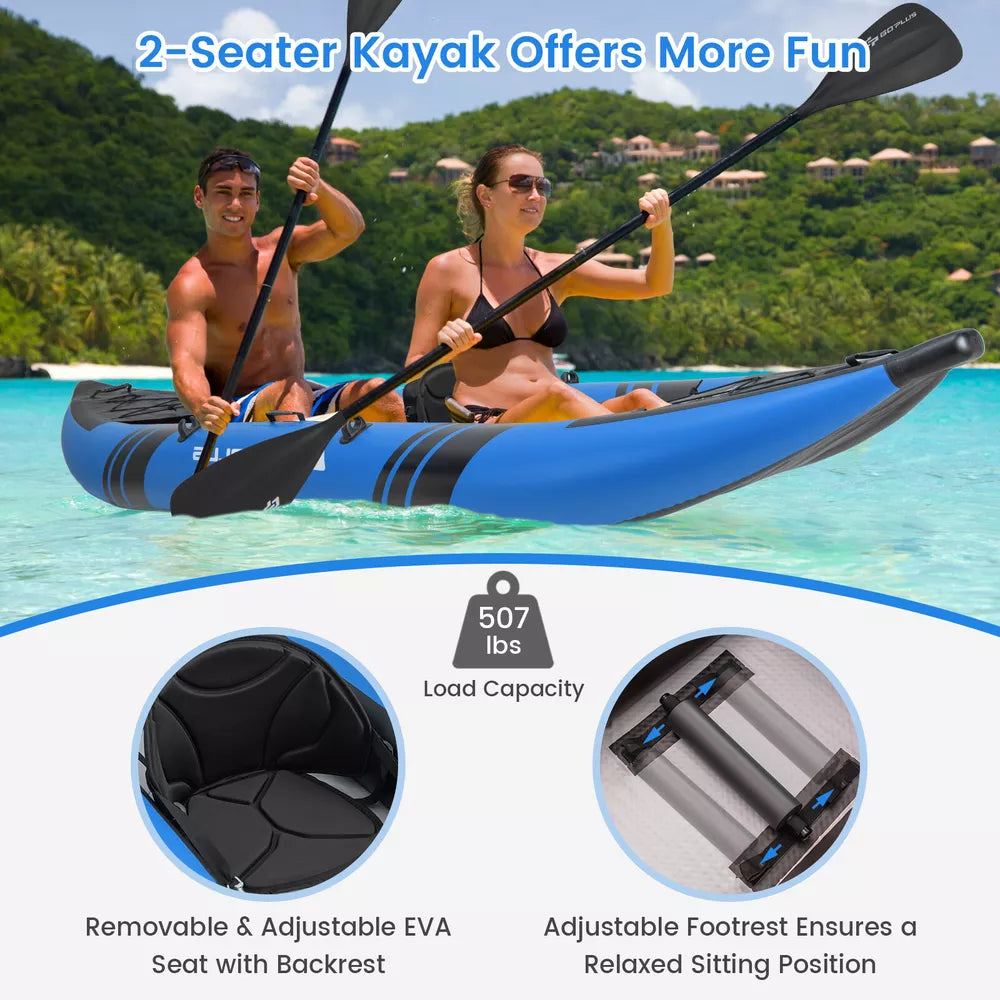 Inflatable Kayak Set Portable 2-person Kayak with Aluminium Oars EVA Padded Seat