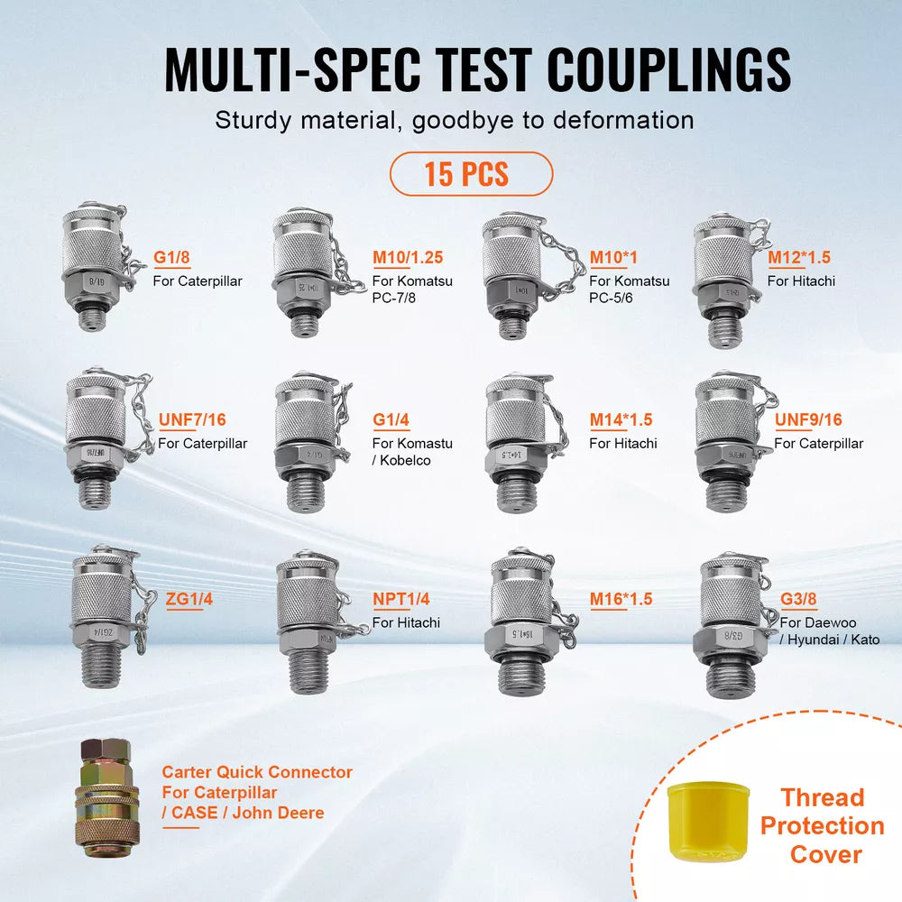 VEVOR Hydraulic Pressure Test Kit 5 Gauges 13 Couplings 14 Tee Connectors 5 Hose