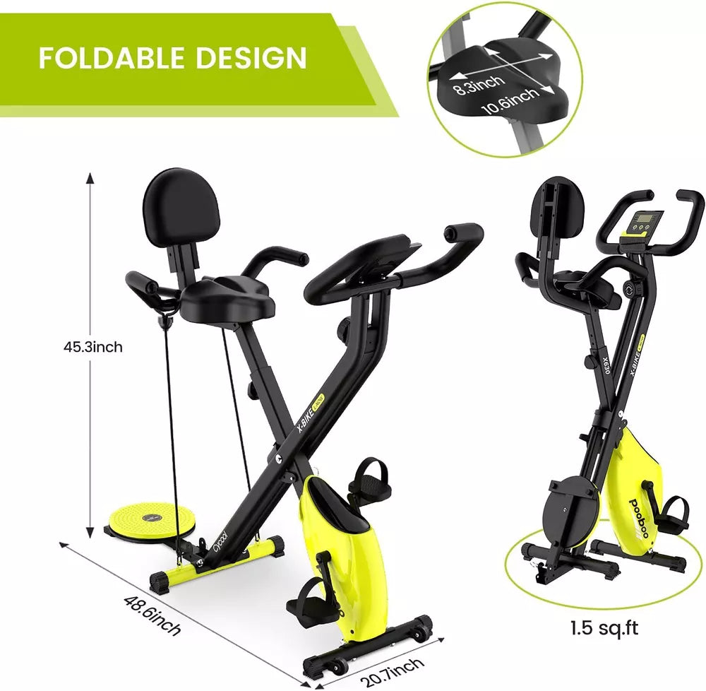 Indoor Exercise Bike Foldable Stationary Bike 3 in 1 Upright Cycling Bike X-bike