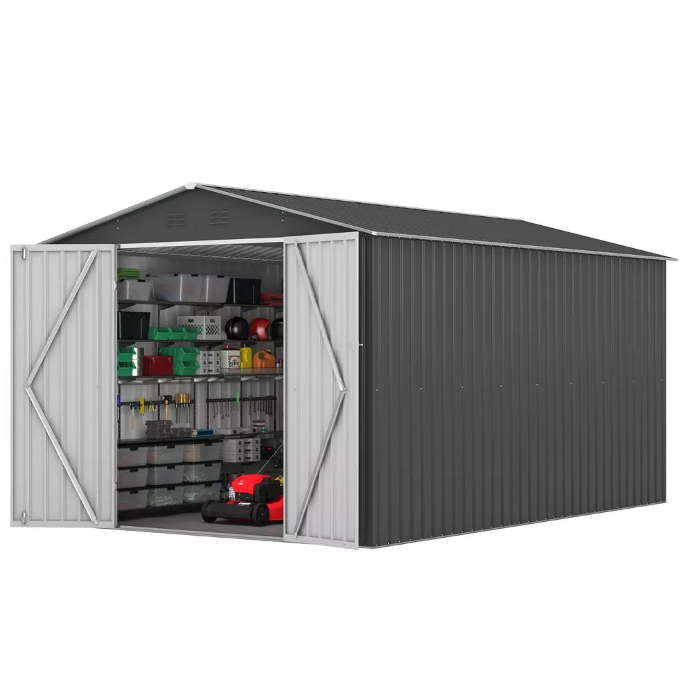 8' x 12' Outdoor Metal Storage Shed Garden Tool Shed with Lockable Doors Vents