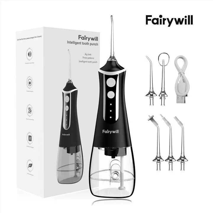 Fairywill Cordless Water Flosser Portable Oral Irrigator Teeth Cleaner 5 Jet Tip