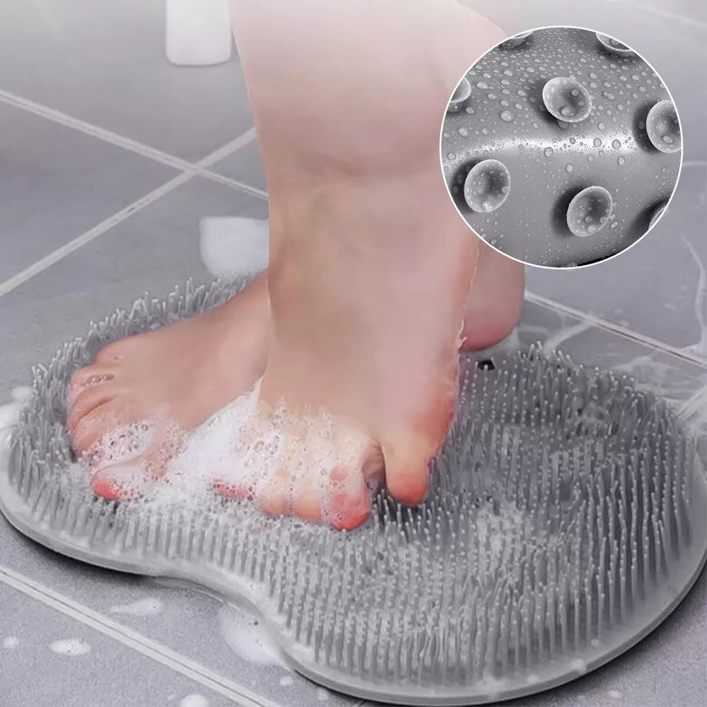 Shower Foot Back Scrubber Massage Pad Body Bath Gray Brush Mat Cleaning Rub Back