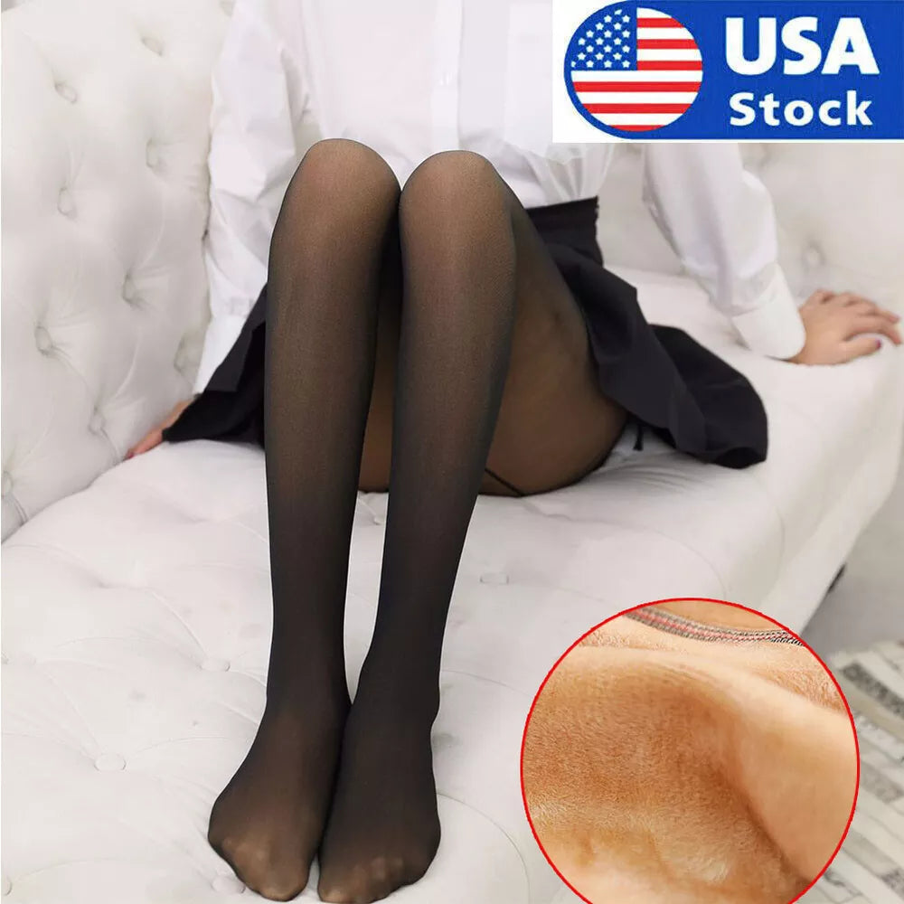 Women Winter Warm Fleece Tights Stockings Thermal Lined Translucent Pantyhose