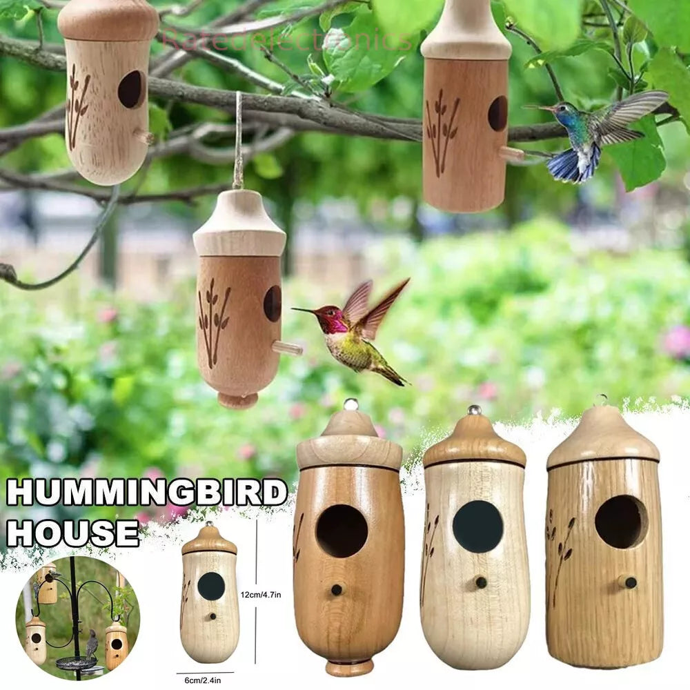 Wooden Hummingbird House Hand Hanging Hummingbird Attract Swing Nest Yard Decor