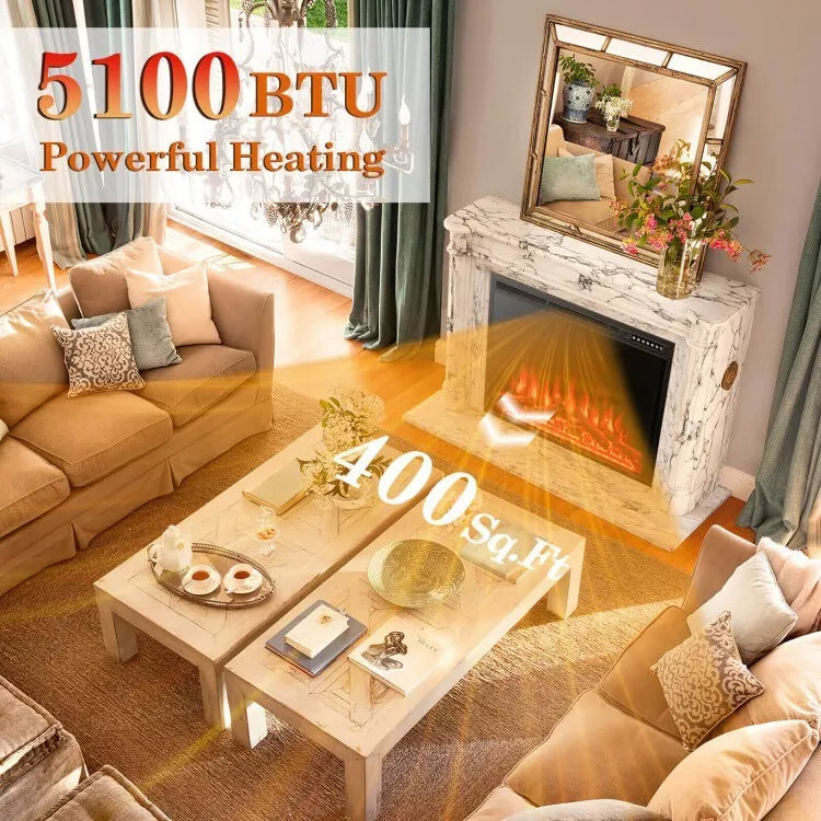 34'' Electric Fireplace Insert Heater Log Flame Effect W/ Remote Control 1500W