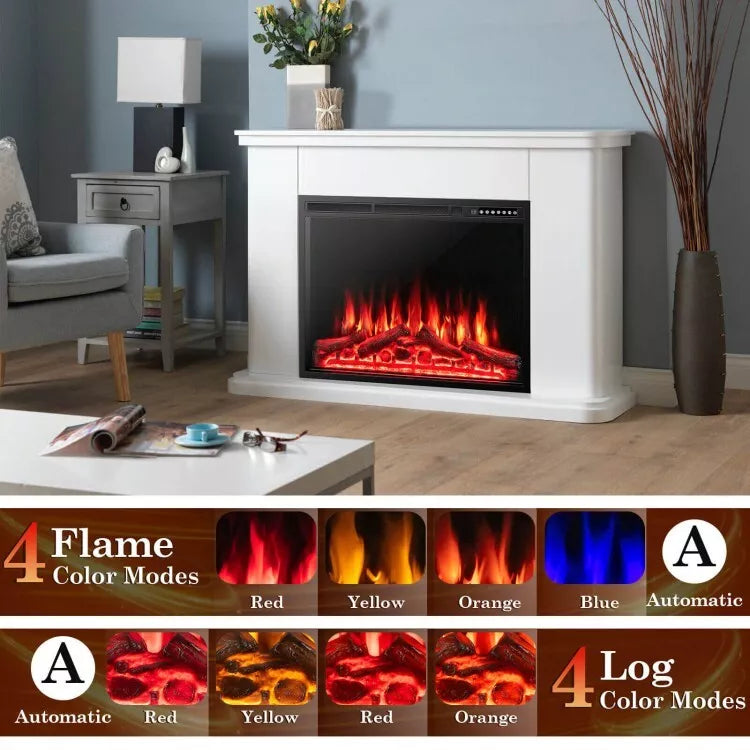 34'' Electric Fireplace Insert Heater Log Flame Effect W/ Remote Control 1500W