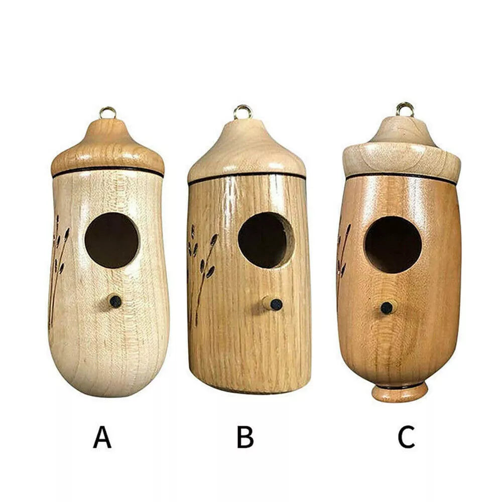 Wooden Hummingbird House Hand Hanging Hummingbird Attract Swing Nest Yard Decor