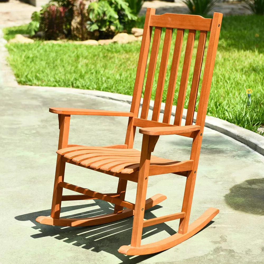 Outdoor Eucalyptus Rocking Chair Single Rocker for Patio Deck Garden Natural