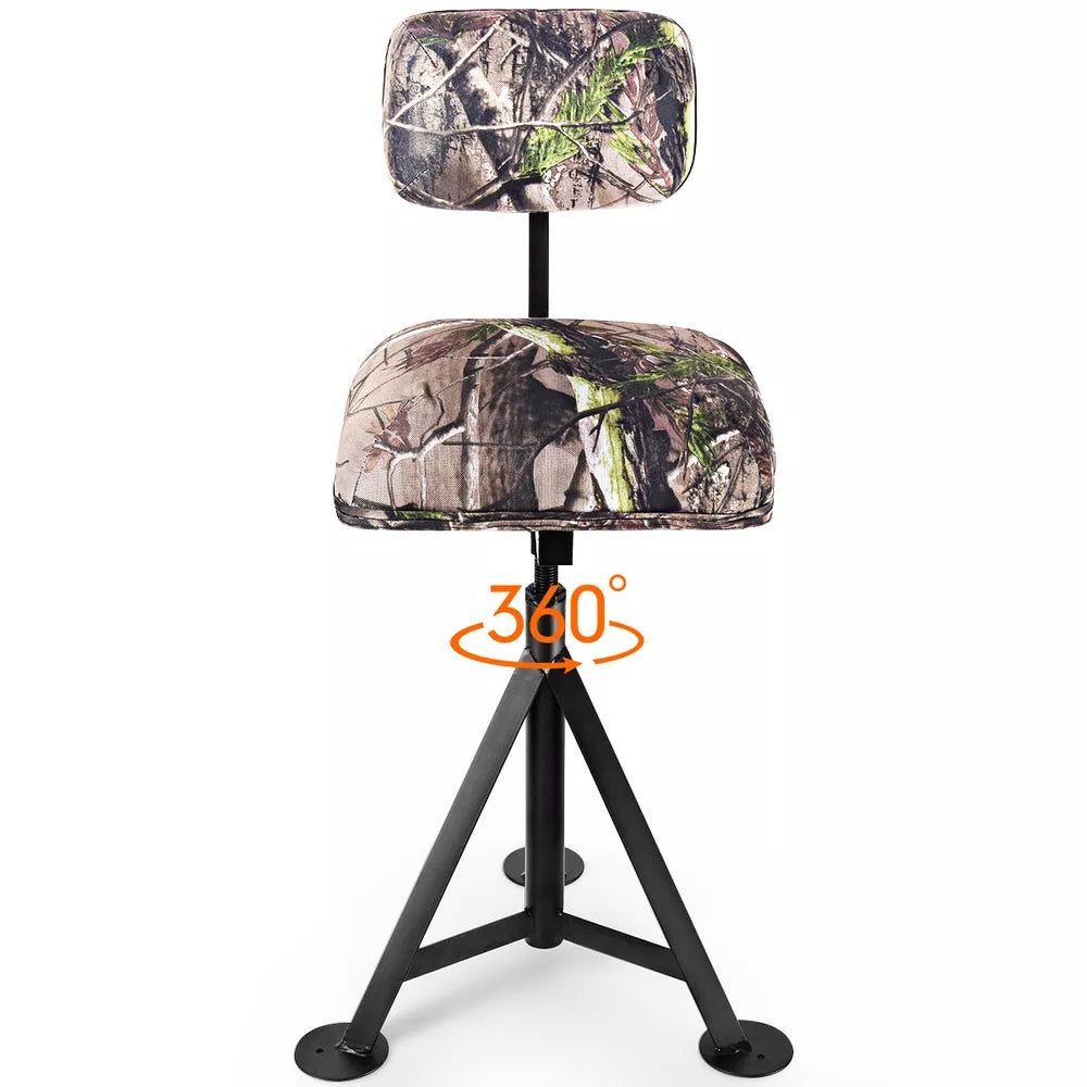 Swivel Hunting Chair Tripod Blind Stool w/ Detachable Backrest Outdoor Camping