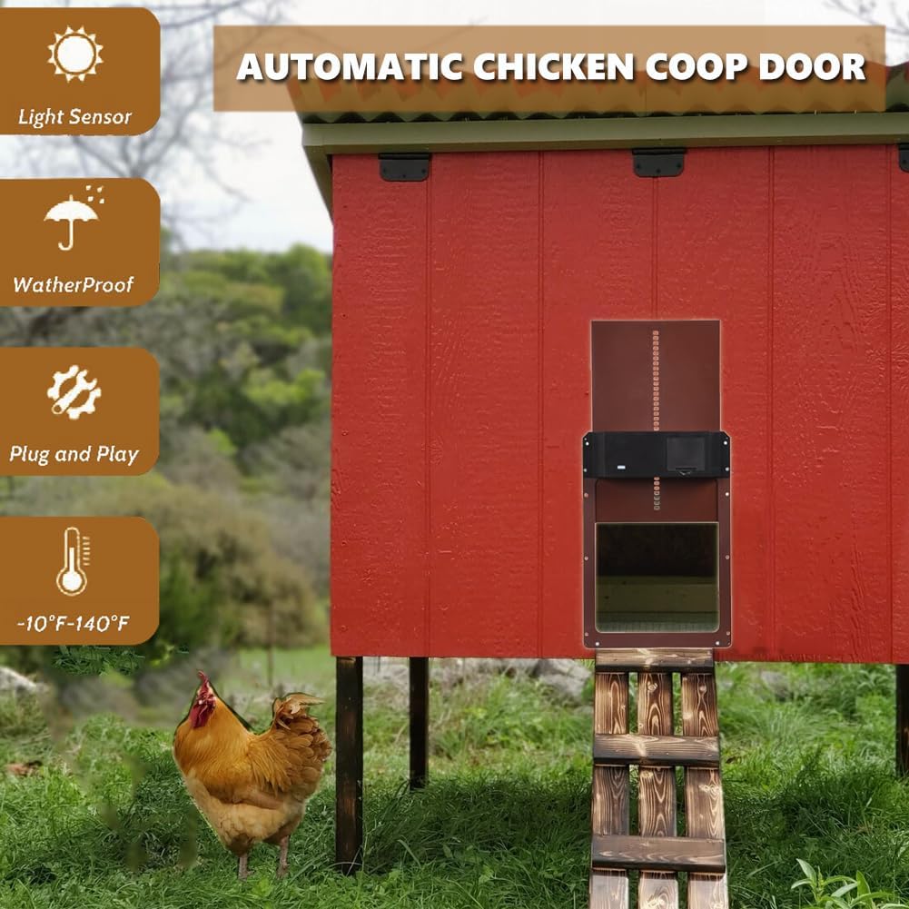 Automatic Chicken Coop Door Opener w/Light Sensor Battery Operated Color BROWN