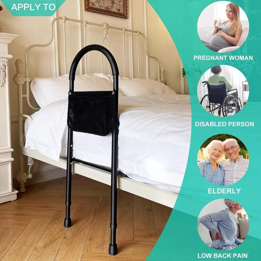 Bed Safety Grab Rail w/Safety Strap, Legs & Storage Pocket Adjustable Height