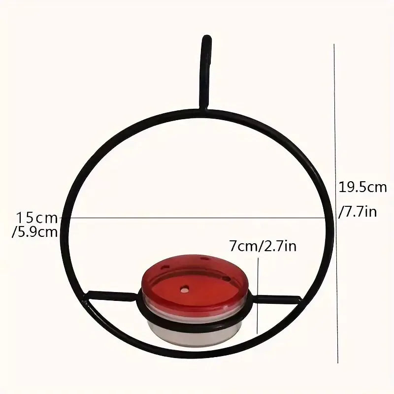 Hanging Hummingbird Feeder with Circular Metal Holder and Perch - 5.9" x 7.7"