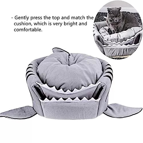 Shark-Shaped House Pet Bed with Cushion and Warm Kennels for Small Cat and Do...