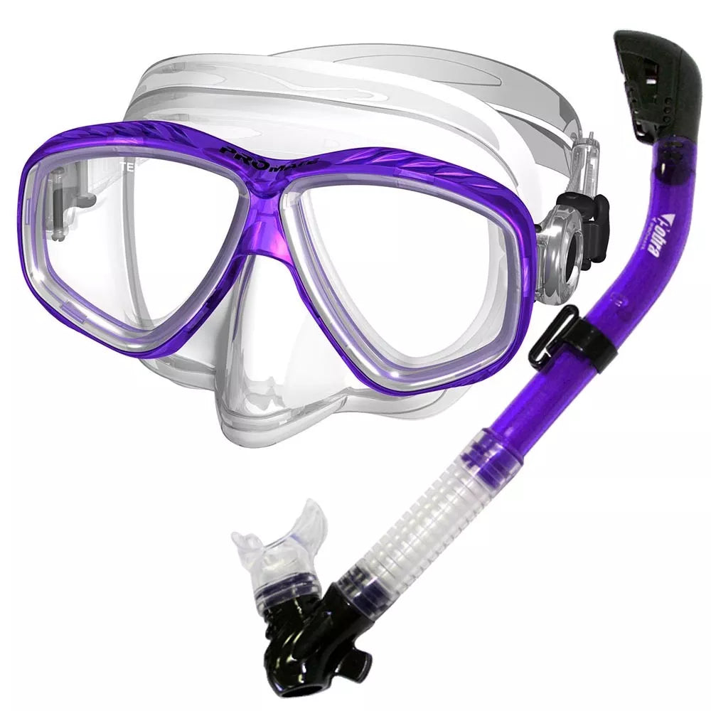 Promate ProSlender Purge Mask Dry Snorkel for Scuba Diving Snorkeling Gear Set