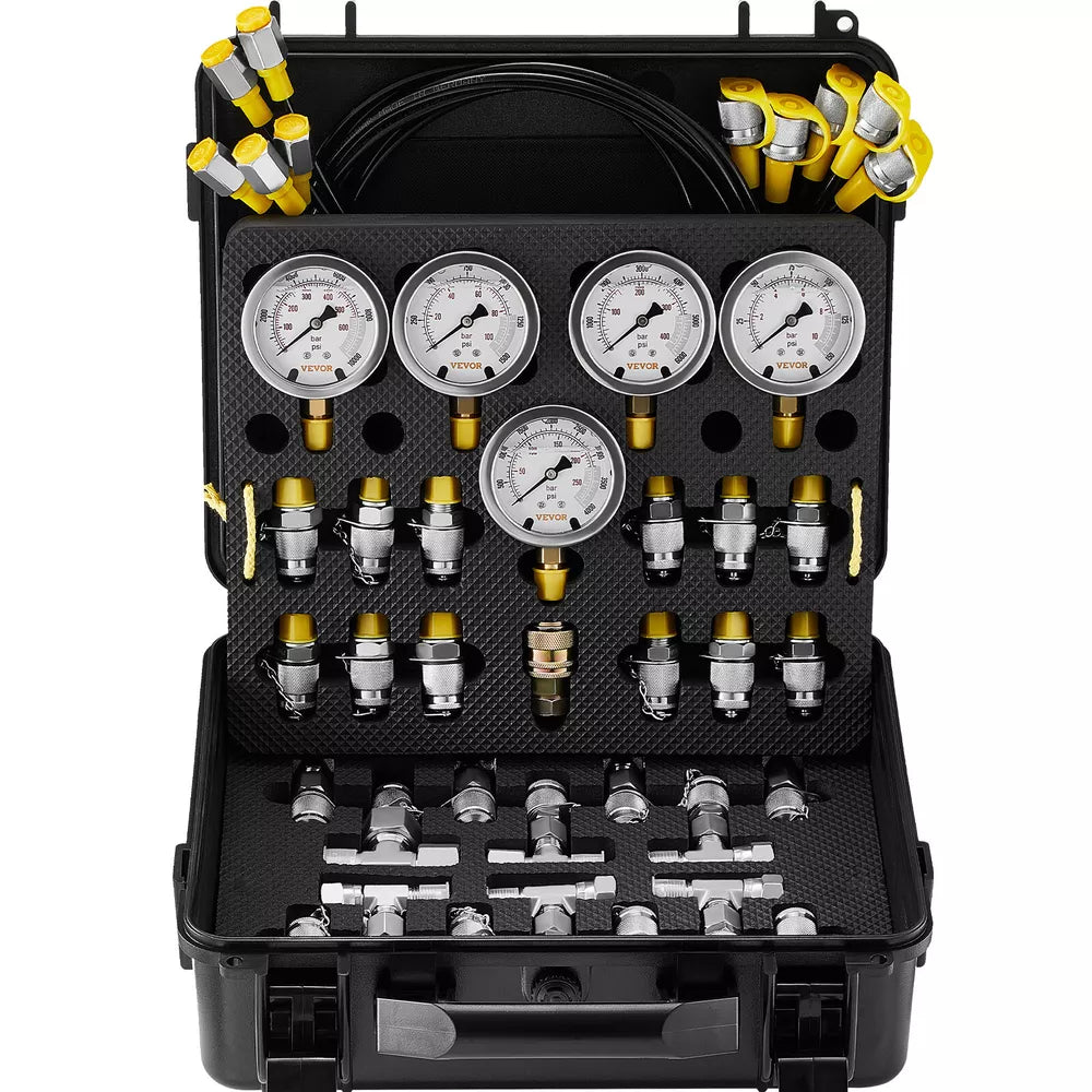 VEVOR Hydraulic Pressure Test Kit 5 Gauges 13 Couplings 14 Tee Connectors 5 Hose