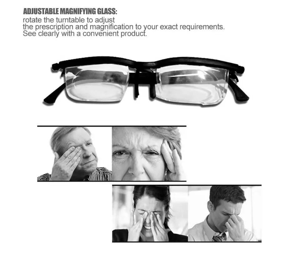 Dial Adjustable Glasses Variable Focus Reading Distance Vision Eyeglasses