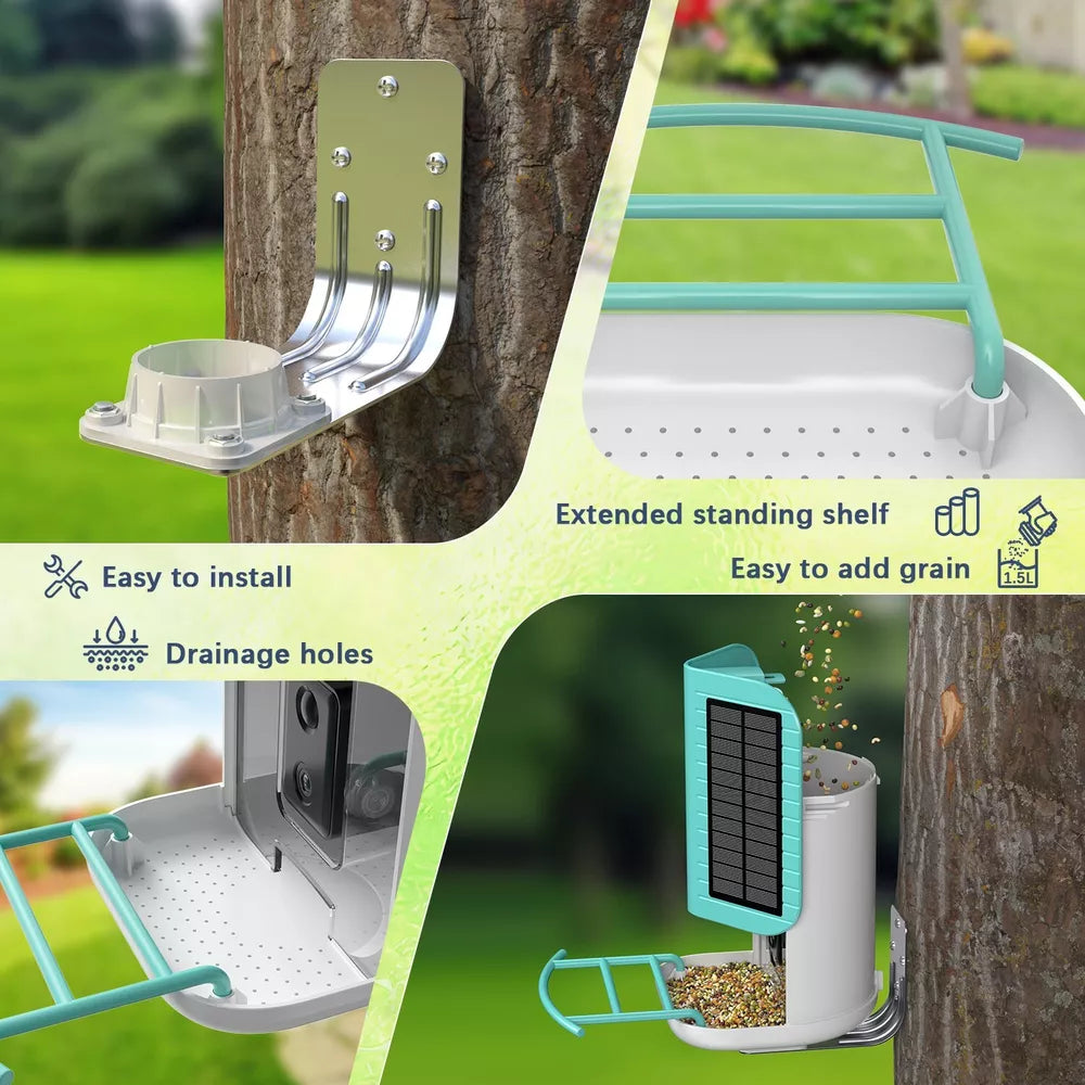 NIVIOP 1080P HD Video Bird House Smart Bird Feeder with Camera & 2 Solar Panels