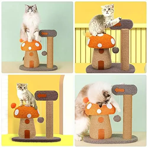 Mushroom Cat Scratcher Post, 2-in-1 Mushroom Claw Scratcher with Hanging Ball...