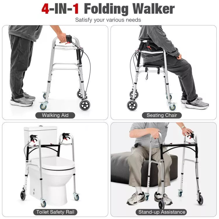 Rollator Walker Aluminum Foldable Adjustable Height w/2 Universal Wheel & Brakes