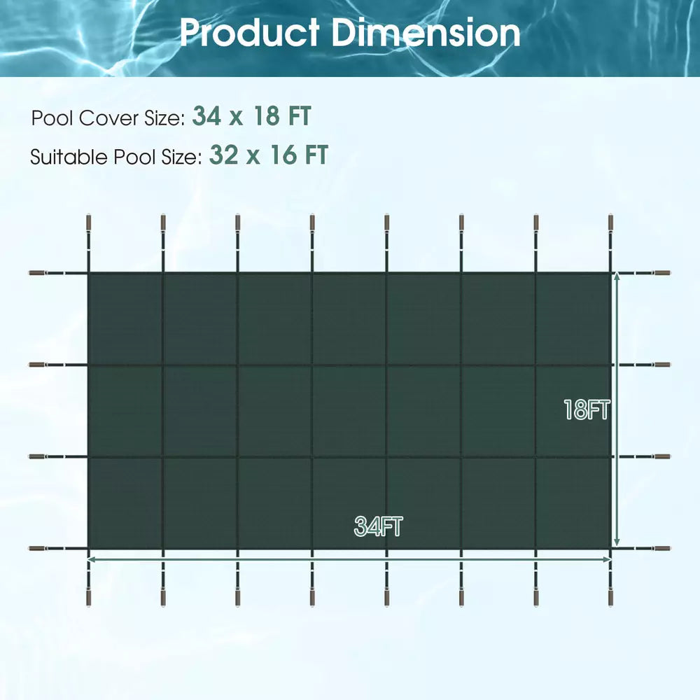 Winter Swimming Leaf Pool Cover Safety Pool Cover for Pool Size: 32 x 16 FT