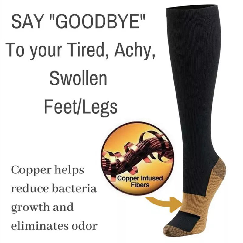 (10 Pairs) Copper Compression Socks 20-30mmHg Graduated Support Mens Women S-XXL