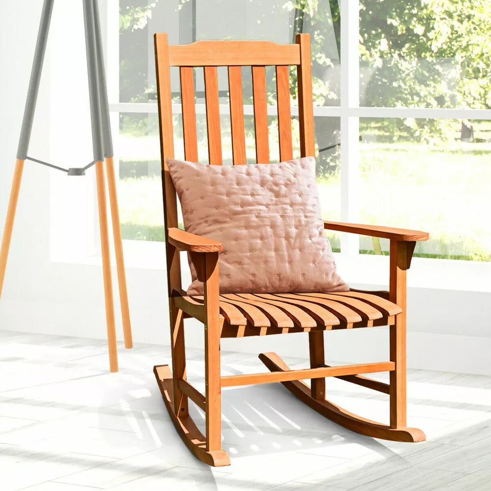 Outdoor Eucalyptus Rocking Chair Single Rocker for Patio Deck Garden Natural