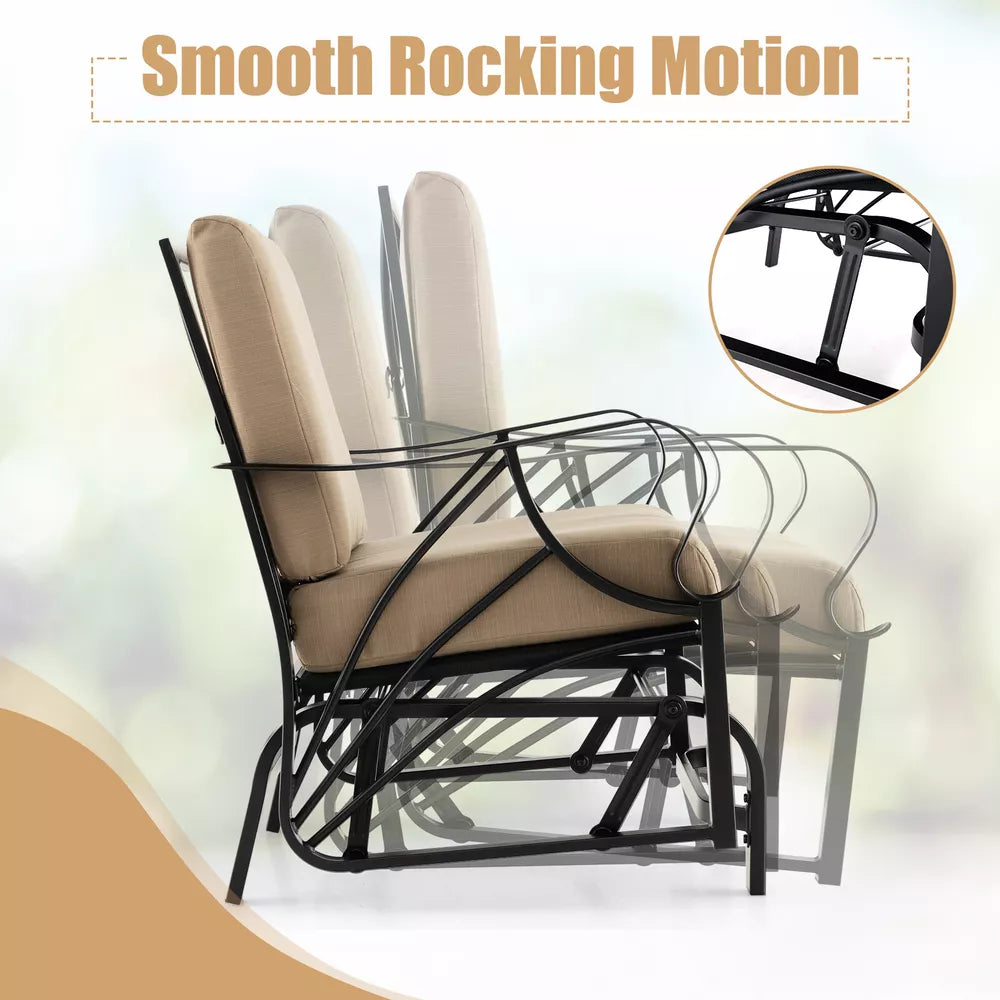 Patio Rocking Chair w/Cushion Heavy-Duty Metal Frame Smooth Glider