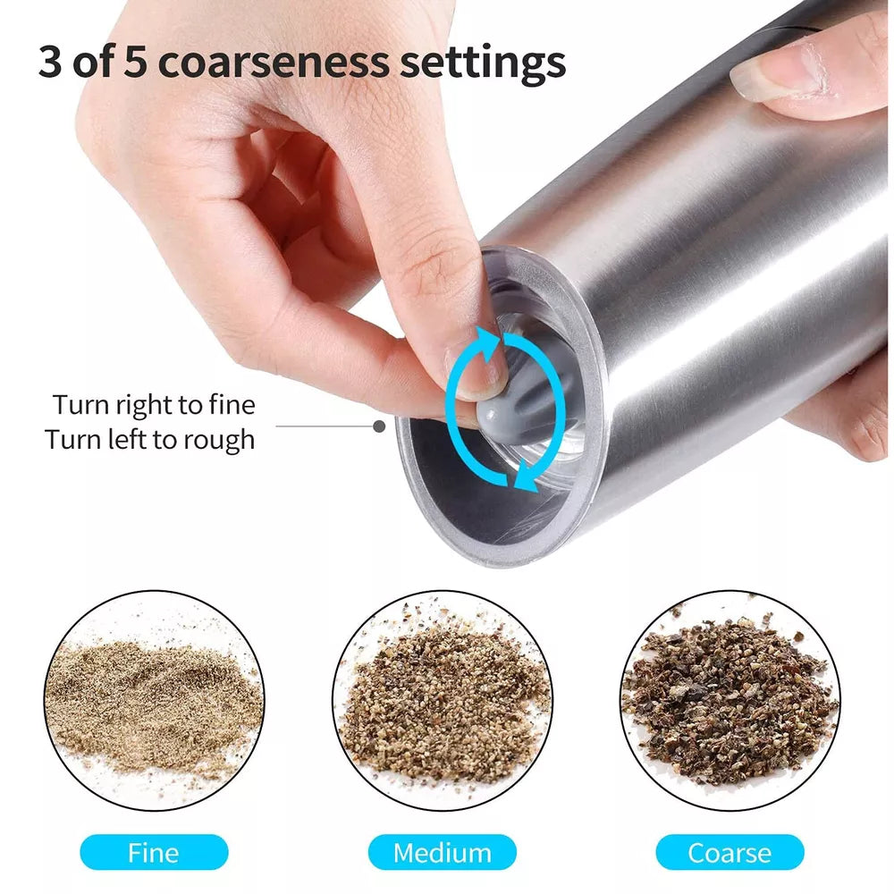 2PC Electric Pepper & Salt Grinder Automatic Adjustable Coarseness Battery Power