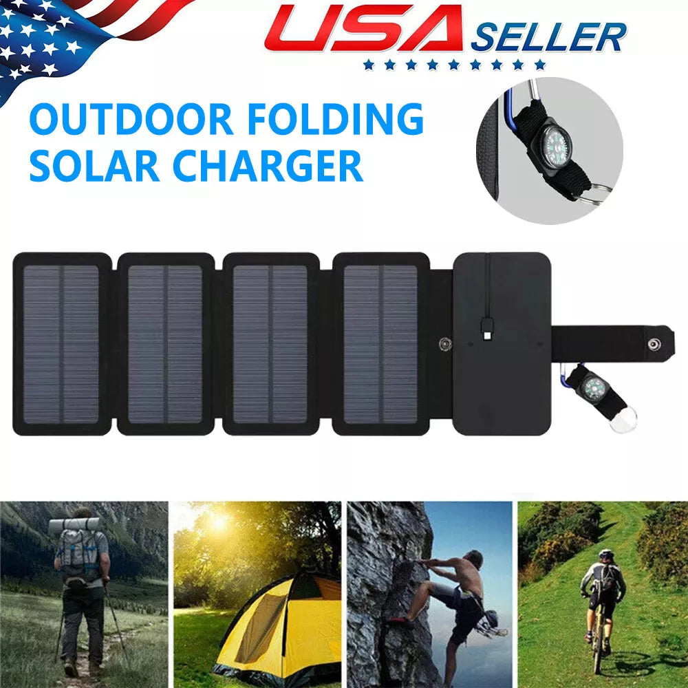 Portable Solar Power Bank Mobile Phone Charger Panel Waterproof Outdoor Camping