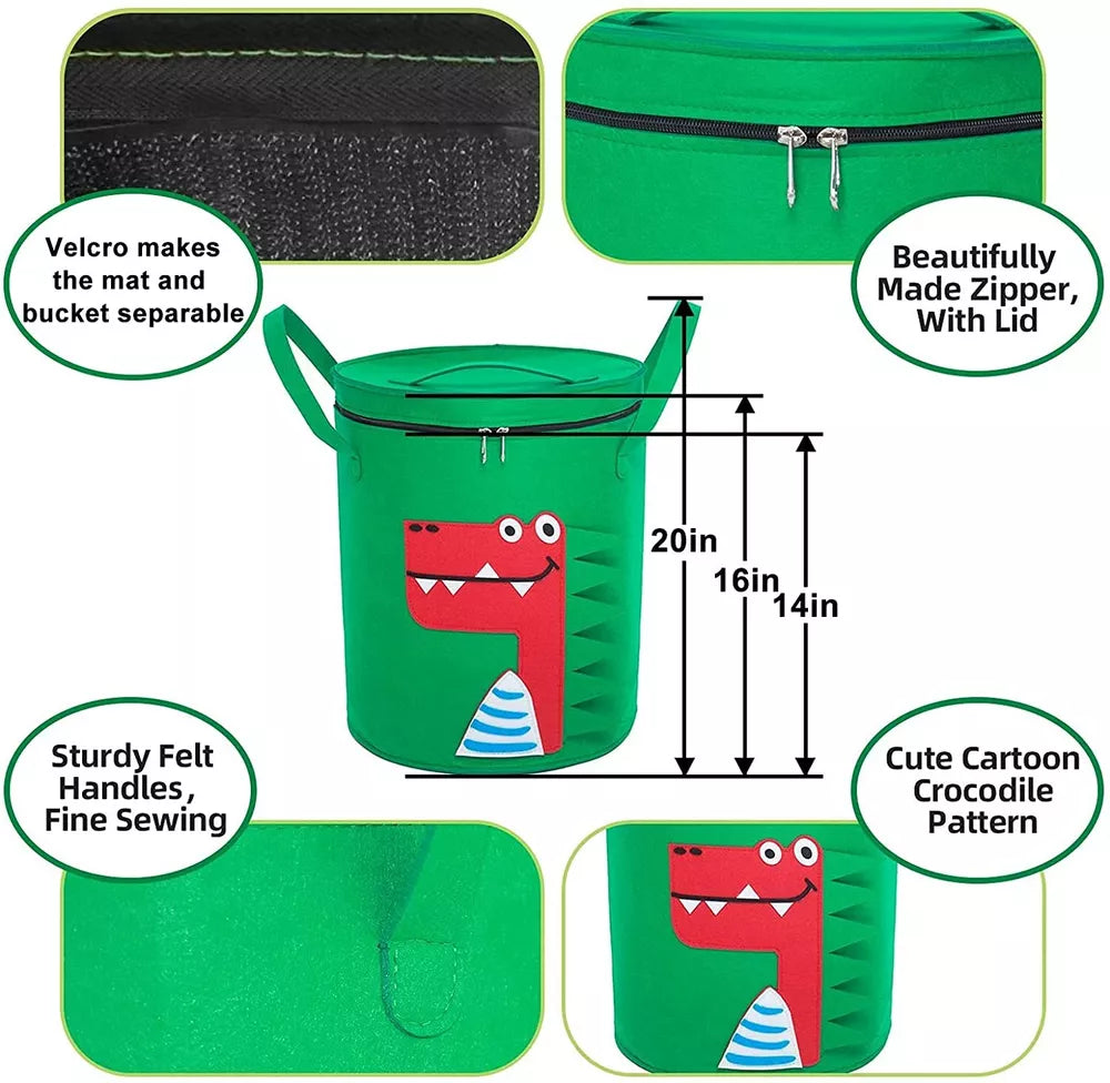 Toy Organizer and Storage Bag & Play Mat for Kids Collapsible Storage Bin GREEN