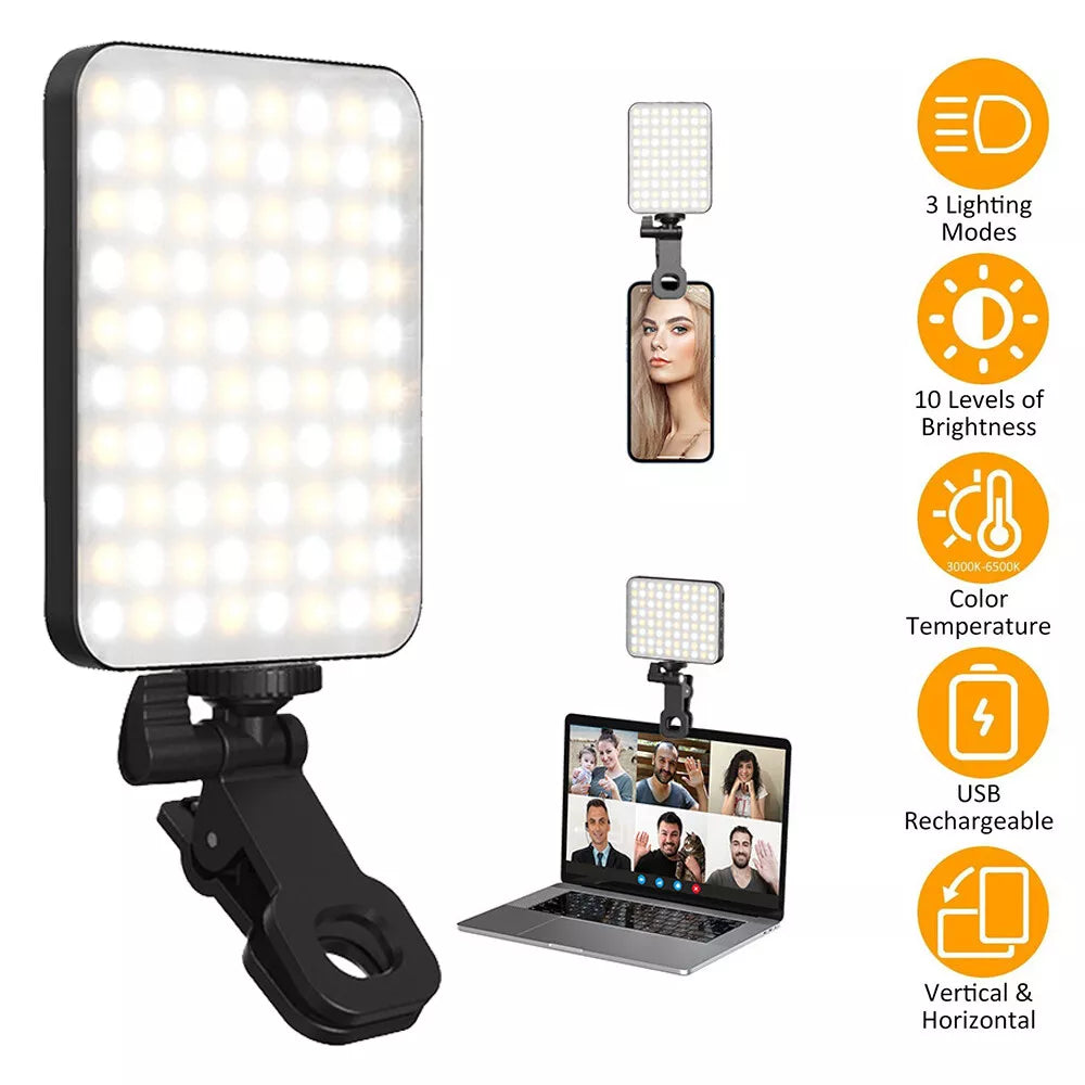 Selfie Light with Front Back Phone Clip High Power 80 LED 2000mAh Rechargeable