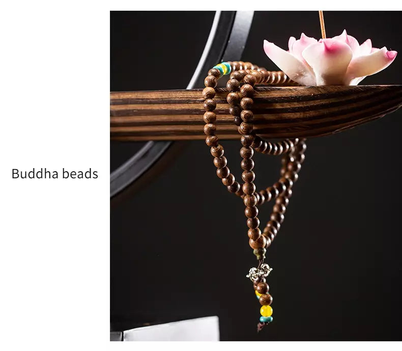 Spiritual Chakra GREEN Buddha Incense Burn LED Halo Lotus Flower w/ Buddha Beads