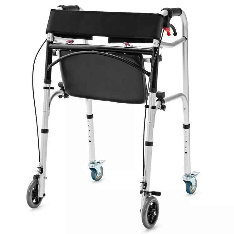 Rollator Walker Aluminum Foldable Adjustable Height w/2 Universal Wheel & Brakes