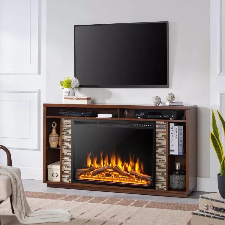 34'' Electric Fireplace Insert Heater Log Flame Effect W/ Remote Control 1500W