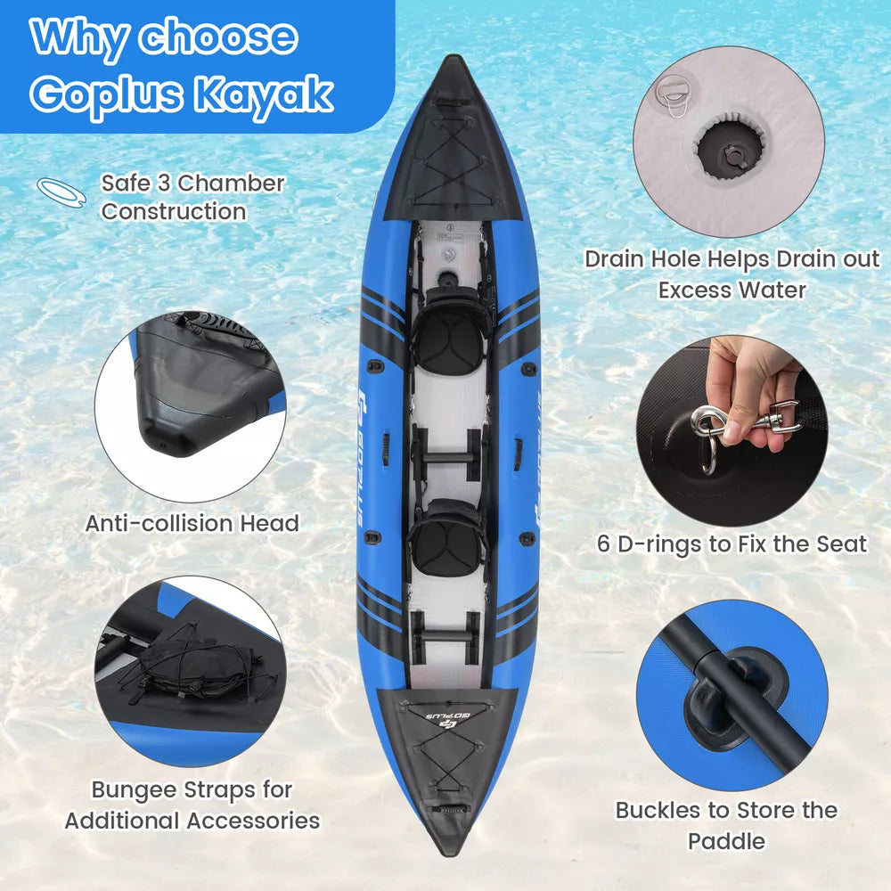 Inflatable Kayak Set Portable 2-person Kayak with Aluminium Oars EVA Padded Seat