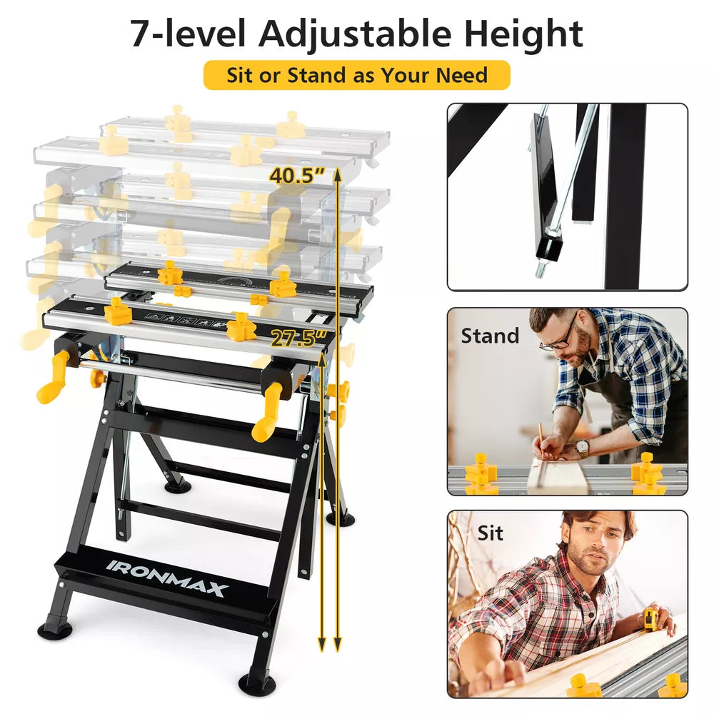 Folding Work Table Portable Workbench W/Tiltable Platform & Adjustable Height