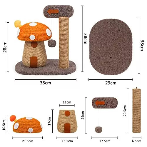 Mushroom Cat Scratcher Post, 2-in-1 Mushroom Claw Scratcher with Hanging Ball...