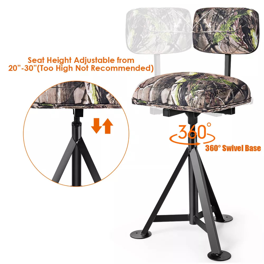 Swivel Hunting Chair Tripod Blind Stool w/ Detachable Backrest Outdoor Camping