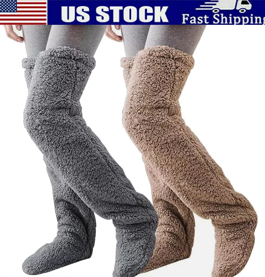 High Fuzzy Socks Over Knee Winter Leg Warmers Plush Slipper Sleeping Cozy Socks