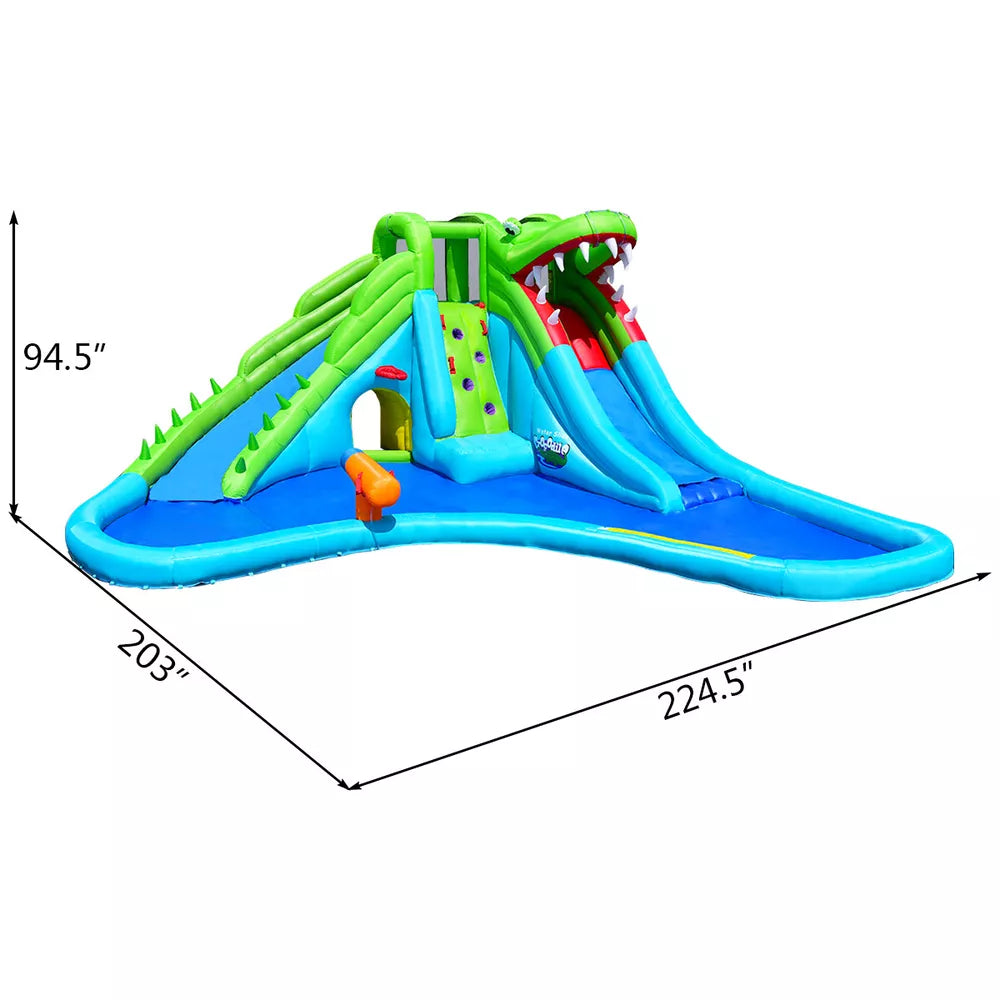 Crocodile Inflatable Water Park Dual Slides Climbing Wall with 780W Blower