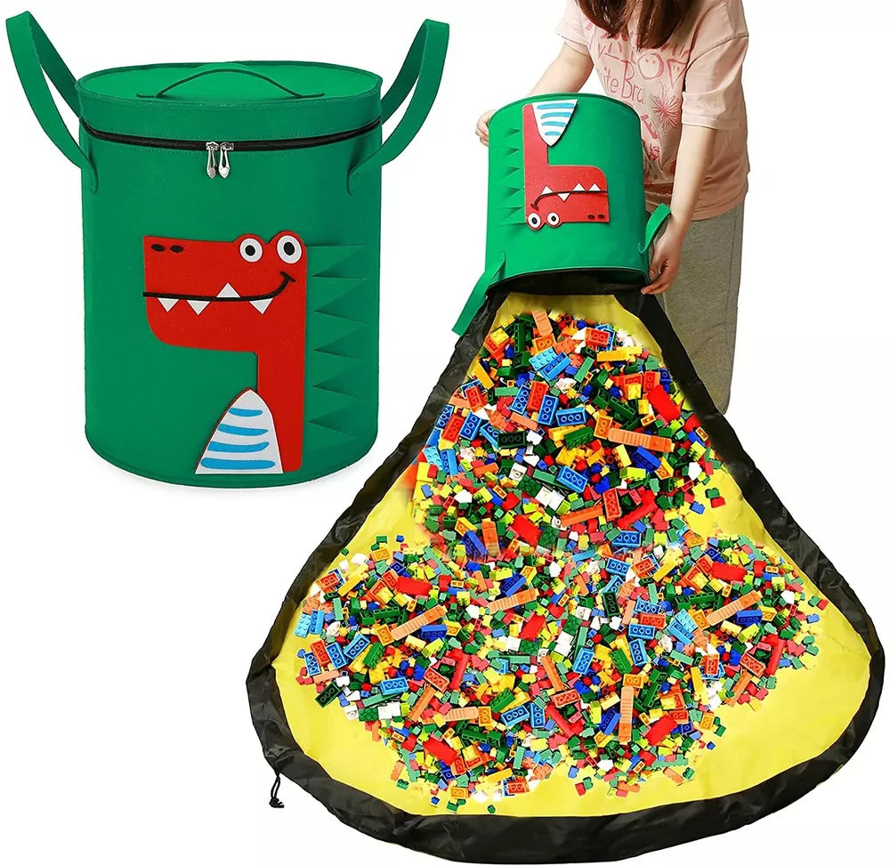 Toy Organizer and Storage Bag & Play Mat for Kids Collapsible Storage Bin GREEN