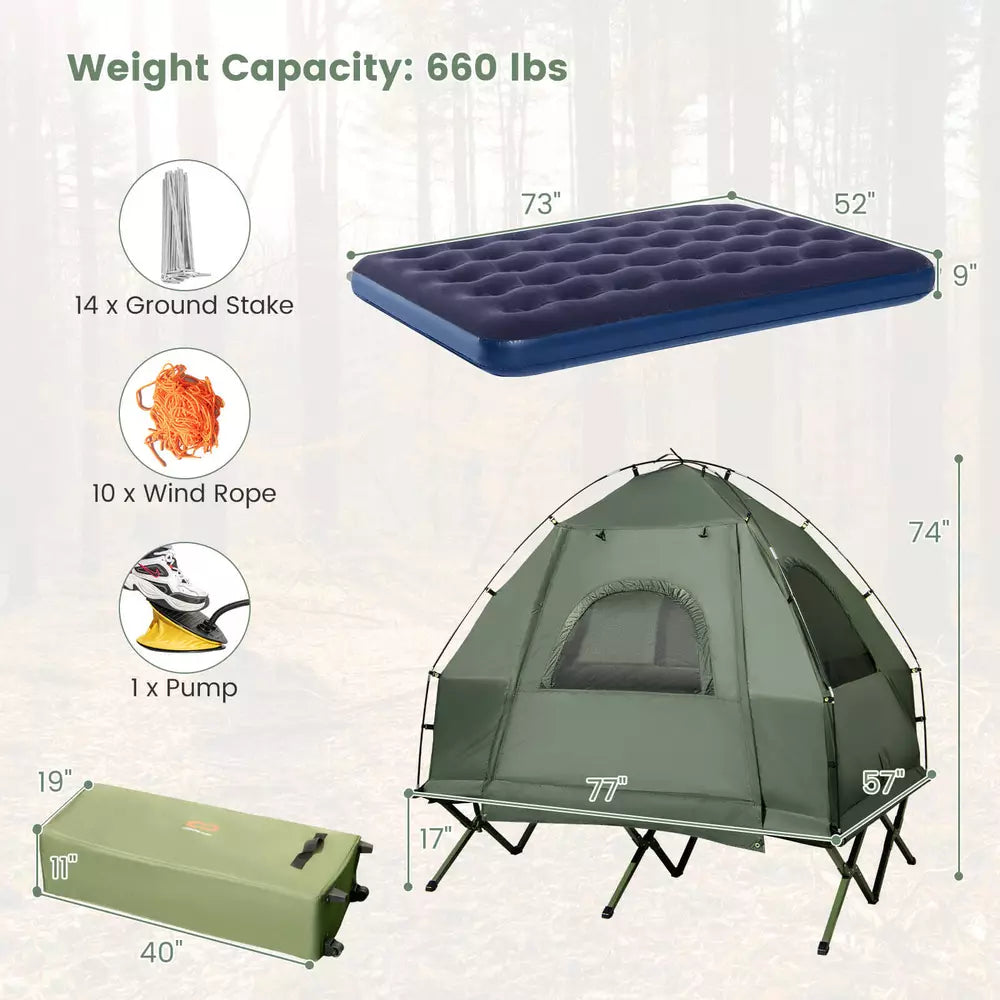 2-Person Compact Portable Pop-Up Tent/Camping Cot w/ Air Mattress & Sleeping Bag