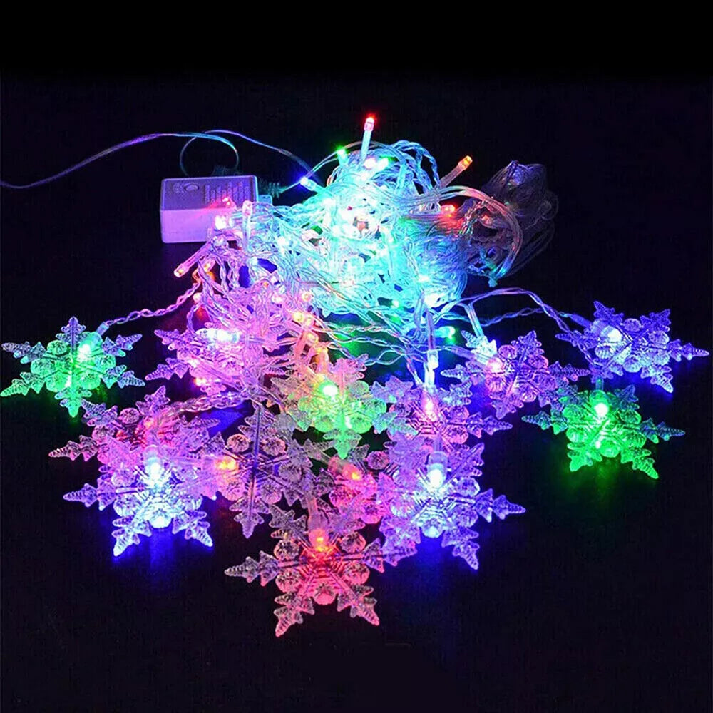 96 LED Snowflake Fairy Curtain String Lights Hanging Xmas Ornament Party Decor